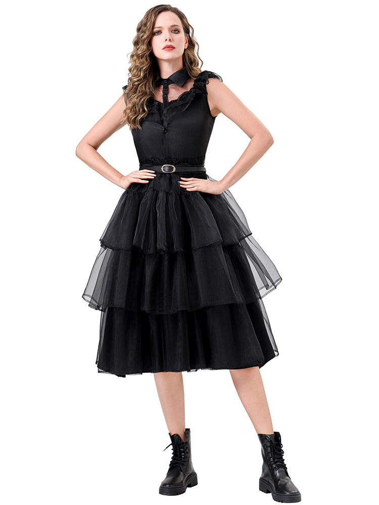 Women Wednesday Black Dress Dance Costume Dress Halloween Cosplay Gothic Outfit